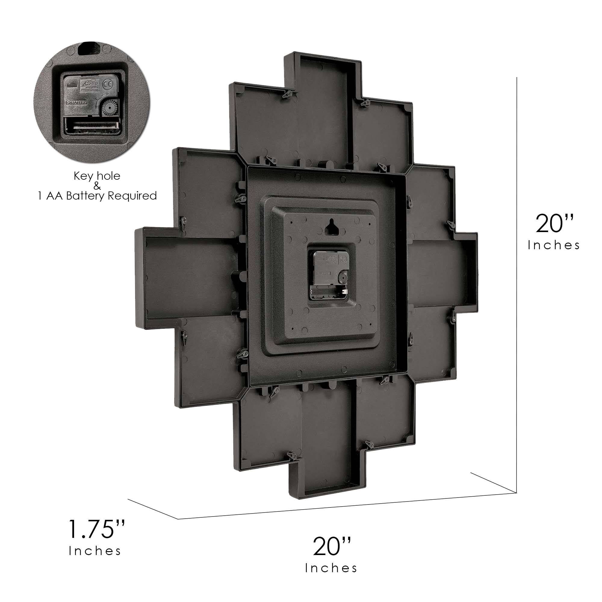 American Art Decor Picture Frame Collage Clock 12 Photo Display Slots Black, 20" x 20"